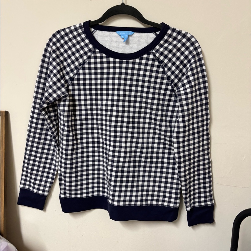 Draper James Checkered Navy and White Sweatshirt S